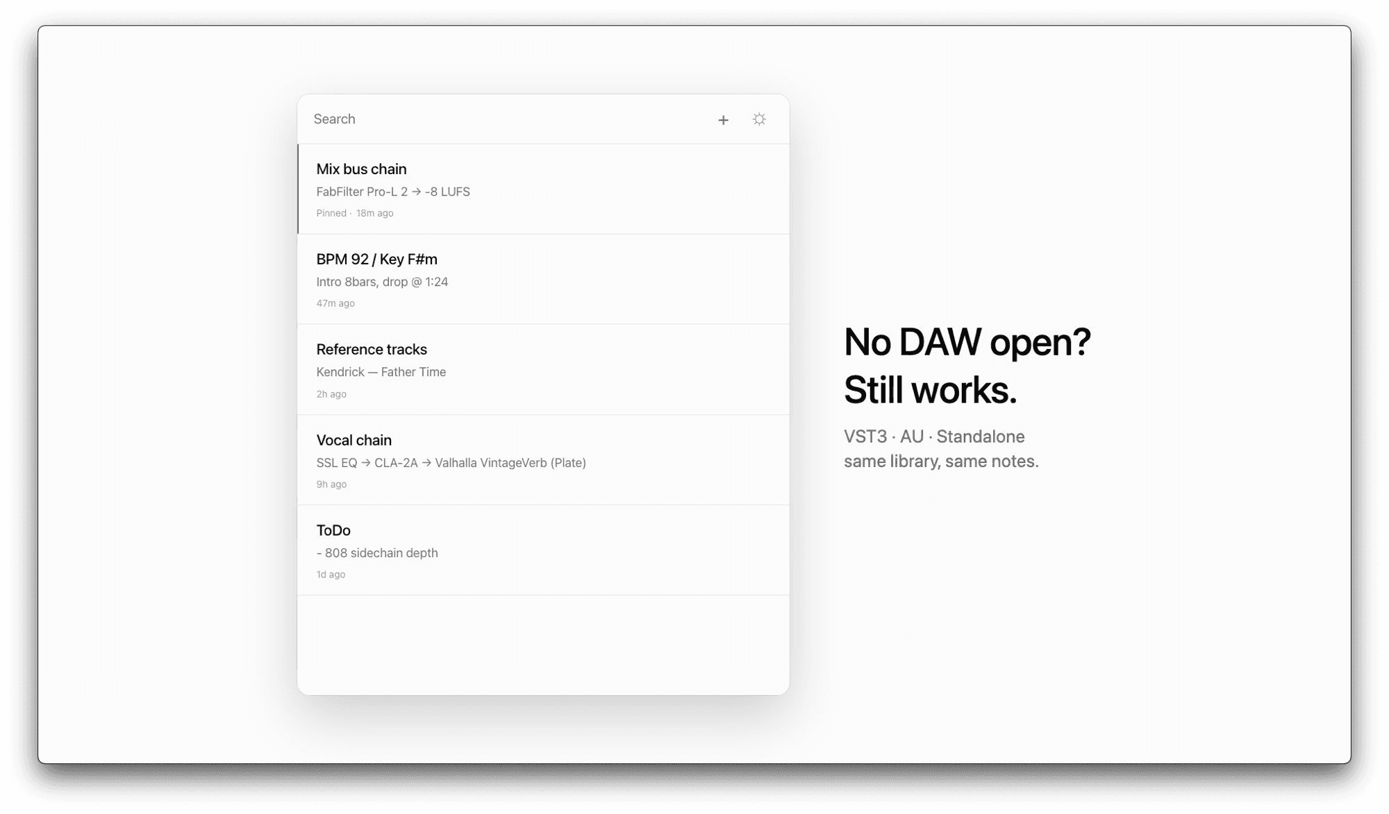 Notr DAW notepad for Ableton project notes, mix todos, references, BPM and key, and session recap.